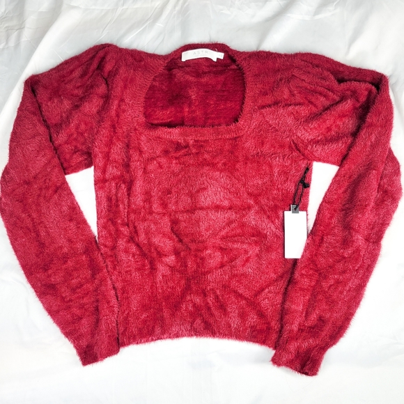 Astr Sweaters - Astr cropped eyelash fuzzy sweater in Wine sz S